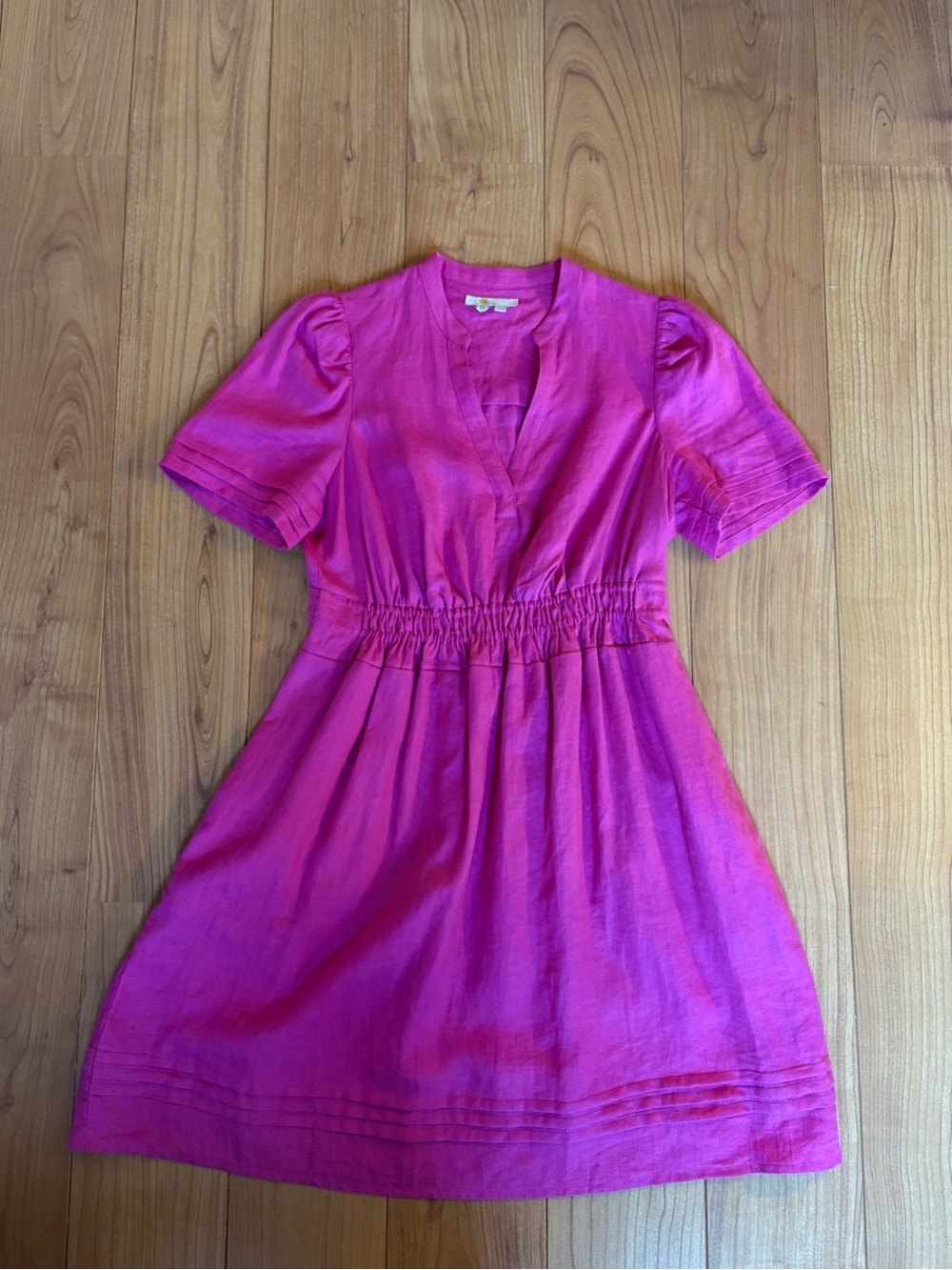 Boden Pink V-Neck Short Sleeve 100 % linen Dress